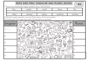 Vorschau - Mal- und Bastelvorlagen - Singular and Plural Nouns - Lesen-Suchen-Finden - Seite 1