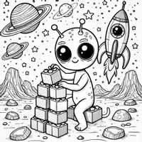 Vorschau - Mal- und Bastelvorlagen - Alien Ausmalbilder (50 Malvorlagen) inkl. Stundenentwurf (PDF) - Seite 1