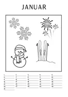 Vorschau - Mal- und Bastelvorlagen - Immerwährender Kalender zum Ausmalen mit vier Motiven pro Kalenderblatt - Seite 1