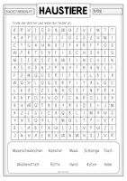 Vorschau - Arbeitsblätter - HAUSTIERE Buchstabensalat (Suchsel) - Seite 1