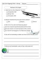 Vorschau - Arbeitsblätter - Quiz zum Flugzeug-Check (mit Lösung) - Deckblatt