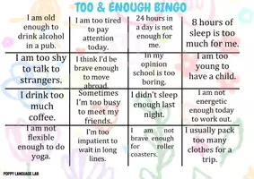 Vista previa - Juegos / Gamificación - 'Too & Enough' Bingo - ESL Classroom game - página 1