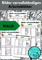 Vorschau - Arbeitsblätter - Wald Kunstaufgaben Bilder vervollständigen Arbeitsblätter für Zwischendurch - Deckblatt
