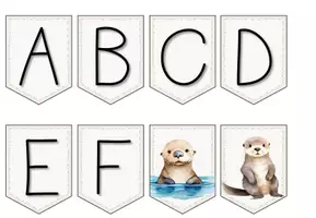 Vorschau - Bildkarten - Schlichte ABC - Wimpelkette mit Ottern und Herzen (2 Größen) - Seite 1