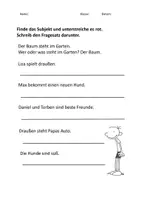 Vorschau - Arbeitsblätter - Deutsch Klasse 3 Satzglieder Subjekt und Prädikat - Deckblatt