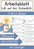 Vorschau - Arbeitsblätter - Luft und ihre Bestandteile Arbeitsblatt DaZ 5. & 6.Klasse Gasgemische Arbeitsblatt mit Lösungen - Deckblatt