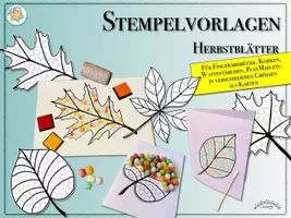 Vorschau - Arbeitsblätter - STEMPELVORLAGEN „HERBSTBLÄTTER“ (Zum Fingerstempeln, zum Stempeln mit Korken, Wattestäbchen, als PlayMais-Vorlagen) in diversen Größen, auch als Karten (Herbst) - Deckblatt