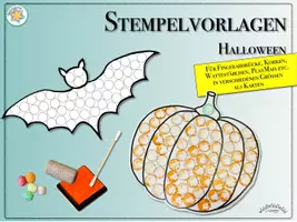 Vorschau - Arbeitsblätter - STEMPELVORLAGEN „HALLOWEEN“ (Zum Fingerstempeln, zum Stempeln mit Korken, Wattestäbchen, als Playmais-Vorlagen) in diversen Größen, auch als Karten (Herbst) - Deckblatt