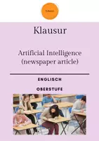 Vorschau - Klassenarbeiten - Klausur: Artificial Intelligence - newspaper article, analysis and comment (mit Erwartungshorizont und Bewertungsbogen) - Deckblatt