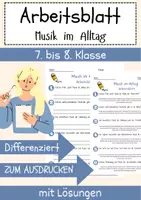 Vorschau - Arbeitsblätter - Musik im Alltag Arbeitsblatt DaZ 7. & 8.Klasse Gymnasium Alltagskultur Arbeitsblatt mit Lösungen - Deckblatt
