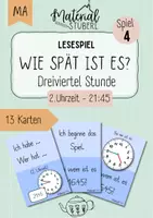Vorschau - Stationenlernen - Lesespiel „Ich habe… wer hat…“ - Uhr - Dreiviertel Stunde - Spiel 4 „21:45“ - Deckblatt