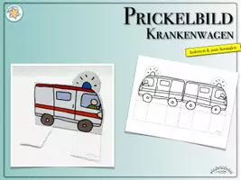 Vorschau - Mal- und Bastelvorlagen - Wimpelkette „FEUERWEHRAUTO; KRANKENWAGEN & FEUER“ - Bunt oder zum Ausmalen (Wimpel, Girlande) - Deckblatt