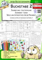 Vorschau - Arbeitsblätter - Z - Buchstabenerarbeitung, Lautschulung, Lesen, Schreiben, Spiele und Interaktives - Deckblatt