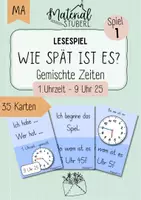 Vorschau - Stationenlernen - Lesespiel „Ich habe… wer hat…“ - Uhr - gemischt - Spiel 1 - 1. Uhrzeit „9 Uhr 25“ - Deckblatt