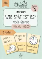 Vorschau - Stationenlernen - Lesespiel „Ich habe… wer hat…“ - Uhr - volle Stunde - Spiel 3 - 1. Uhrzeit „09:00“ - Deckblatt