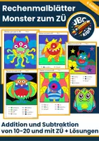 Vorschau - Arbeitsblätter - Zehnerübergang Rechenmalblätter Monster – Addition & Subtraktion bis 20 (Klasse 1/2) - Deckblatt