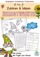 Vorschau - Arbeitsblätter - Herbst Hörübung, Zuhören und Malen Herbstwichtel, Hörverstehen Deutsch - Deckblatt