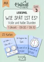 Vorschau - Stationenlernen - Lesespiel „Ich habe… wer hat…“ - Uhr - volle/halbe Stunden - Spiel 3 - 1. Uhrzeit „09:00/09:30“ - Deckblatt