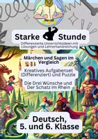 Vorschau - Arbeitsblätter - Märchen und Sagen im Vergleich – Kreatives Aufgabenset und Puzzle zum Vergleich der Gattungen: Drei Wünsche und Der Schatz im Rhein + Musterlösung - Deckblatt
