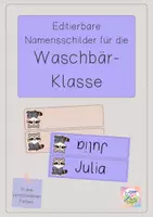 Vorschau - Bildkarten - Editierbare Namensschilder für deine Waschbär-Klasse - Deckblatt
