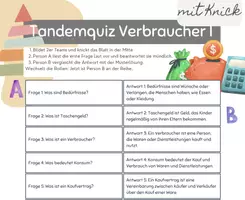 Vorschau - Arbeitsblätter - Tandemquiz Verbraucher I - 8. Klasse - kooperatives Üben - Seite 1