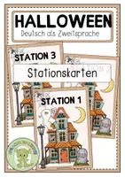 Vorschau - Stationenlernen - HALLOWEEN Stationskarten - Deckblatt
