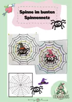 Vorschau - Mal- und Bastelvorlagen - Spinne im bunten Spinnennetz 🕷️ 🕸️ - Deckblatt