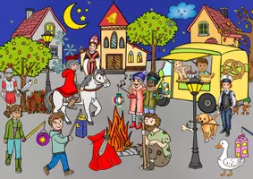 Vorschau - Unterrichtsreihen - Wimmelbild/Suchbild Sankt Martin, Bildkarten, Wortkarten Arbeitsblätter - Seite 2