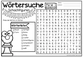 Vorschau - Arbeitsblätter - Wörtersuche / Suchsel - Schachfiguren Puzzle - Seite 1