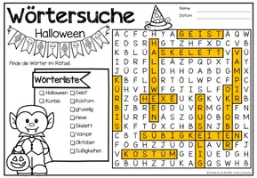 Vorschau - Arbeitsblätter - Wörtersuche / Suchsel (Halloween) Aktivität - Seite 2