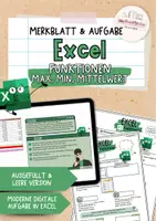 Vorschau - Arbeitsblätter - Excel: Funktionen Min, Max, Mittelwert | digitale Aufgabe | Merkblatt - Deckblatt