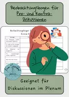 Vorschau - Arbeitsblätter - Beobachtungsbogen für eine Pro- und Kontra-Diskussion - Deckblatt