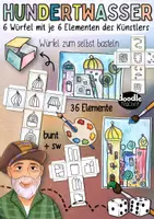 Vorschau - Mal- und Bastelvorlagen - Hundertwasser - 6 Würfel mit je 6 Elementen des Künstlers - Deckblatt