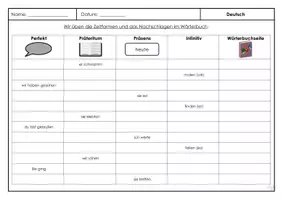 Vorschau - Arbeitsblätter - AB zum Üben: Zeitformen und Nachschlagen im Wörterbuch - Seite 1
