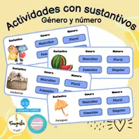 Vista previa - Hojas de trabajo - Actividades con sustantivos: Género y número - Portada