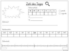 Vorschau - Arbeitsblätter - Zahl des Tages: AB + Tafelmaterial (Klasse 1 - 4) - Seite 1
