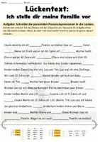 Vorschau - Arbeitsblätter - Lückentext "Ich stelle dir meine Familie vor" Possessivpronomen DaZ / Deutsch - Seite 1