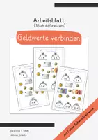 Vorschau - Arbeitsblätter - AB Geldwerte verbinden 3fach differenziert bis ZR20 – nur Euro - Geld - Deckblatt