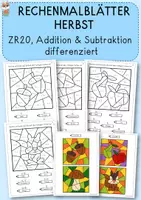Vorschau - Arbeitsblätter - 8 differenzierte Rechenmalblätter im ZR20, Herbst - Deckblatt