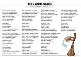 Vorschau - Arbeitsblätter - Der Zauberlehrling von Johann Wolfgang von Goethe (Ballade) - Seite 1