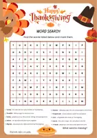 Vista previa - Hojas de trabajo - Thanksgiving word search - página 1