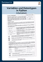 Vorschau - Arbeitsblätter - Variablen und Datentypen in Python - Arbeitsblatt - Deckblatt