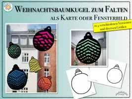 Vorschau - Mal- und Bastelvorlagen - FALTBILD „WEIHNACHTSBAUMKUGEL“ (z.B. als Fensterbild) - 4 Faltversionen (Kirigami zu Weihnachten /Advent) (Bildanleitung; Schneiden und Falten) - Christbaumkugel, Sun Catcher( - Seite 1