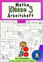 Vorschau - Arbeitsblätter - Mathe Klasse 3 Grundrechenarten, Geometrie & Maßeinheiten - Übungsheft - Deckblatt