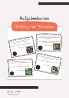 Vorschau - Arbeitsblätter - 10 Aufgabenkarten: Umfang von Vierecken (Rechtecke, Quadrate) berechnen (Sachaufgaben) - Deckblatt