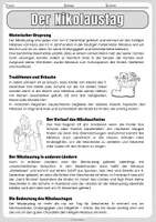 Vorschau - Arbeitsblätter - Nikolaustag / Nikolaus / Nikolausfest - Förderung der Lesekompetenz (Sachtext, Arbeitsblatt und Lösungen) - Seite 1