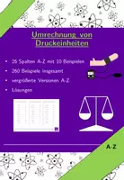 Vorschau - Arbeitsblätter - Umrechnung von Druckeinheiten | Mathematik | 26 Spalten - Deckblatt