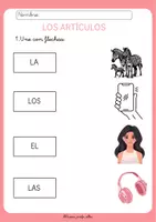 Vista previa - Hojas de trabajo - FICHA - LOS ARTÍCULOS DEFINIDOS E INDEFINIDOS - Portada