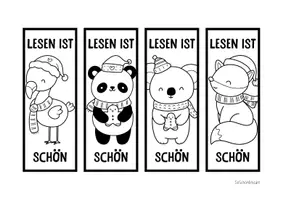 Vorschau - Mal- und Bastelvorlagen - Lesezeichen zum Ausmalen - Winter - Seite 1