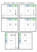 Vista previa - Hojas de trabajo - Tarjetas autocorrectivas de restas con llevadas Montessori - página 3